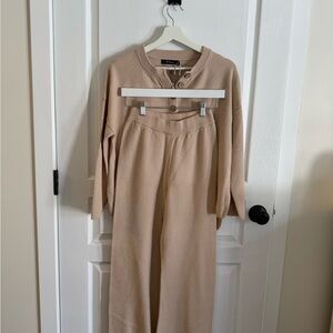 Amazon Beige Knit Crewneck Sweater & Pull On Pant Set